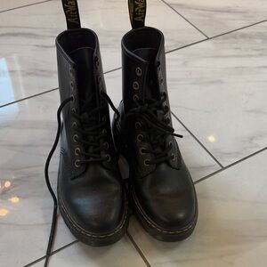 Dr. Martens Black Leather Boots with Yellow Stitching